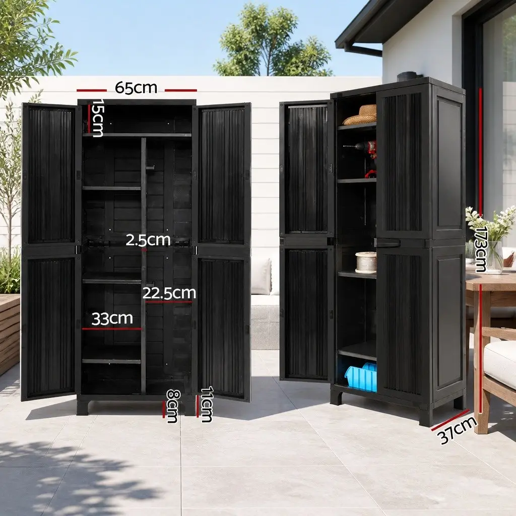 Outdoor Storage Cabinet Box 173cm Tall Lockable Cupboard Adjustable Shelves