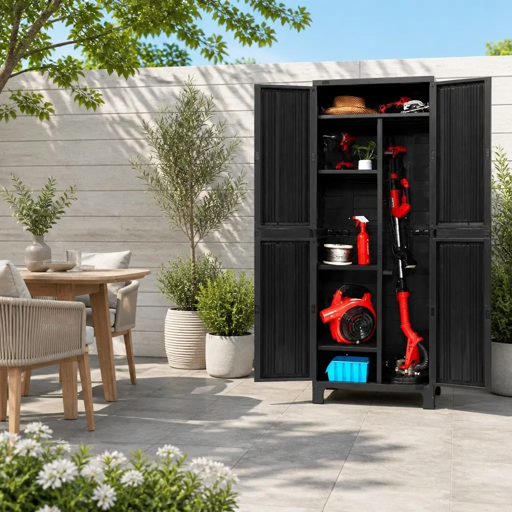Outdoor Storage Cabinet Box 173cm Tall Lockable Cupboard Adjustable Shelves