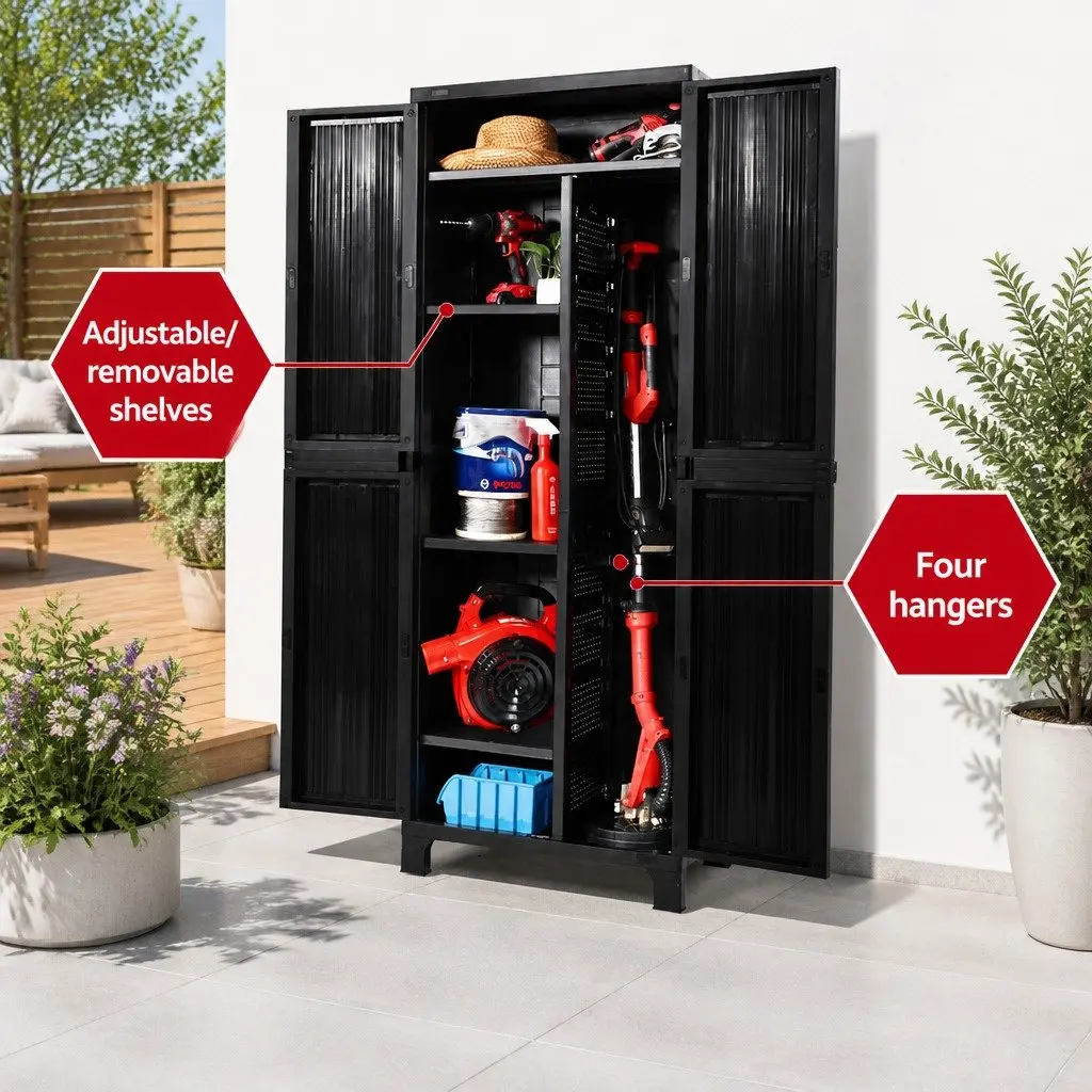 Outdoor Storage Cabinet Box 173cm Tall Lockable Cupboard Adjustable Shelves