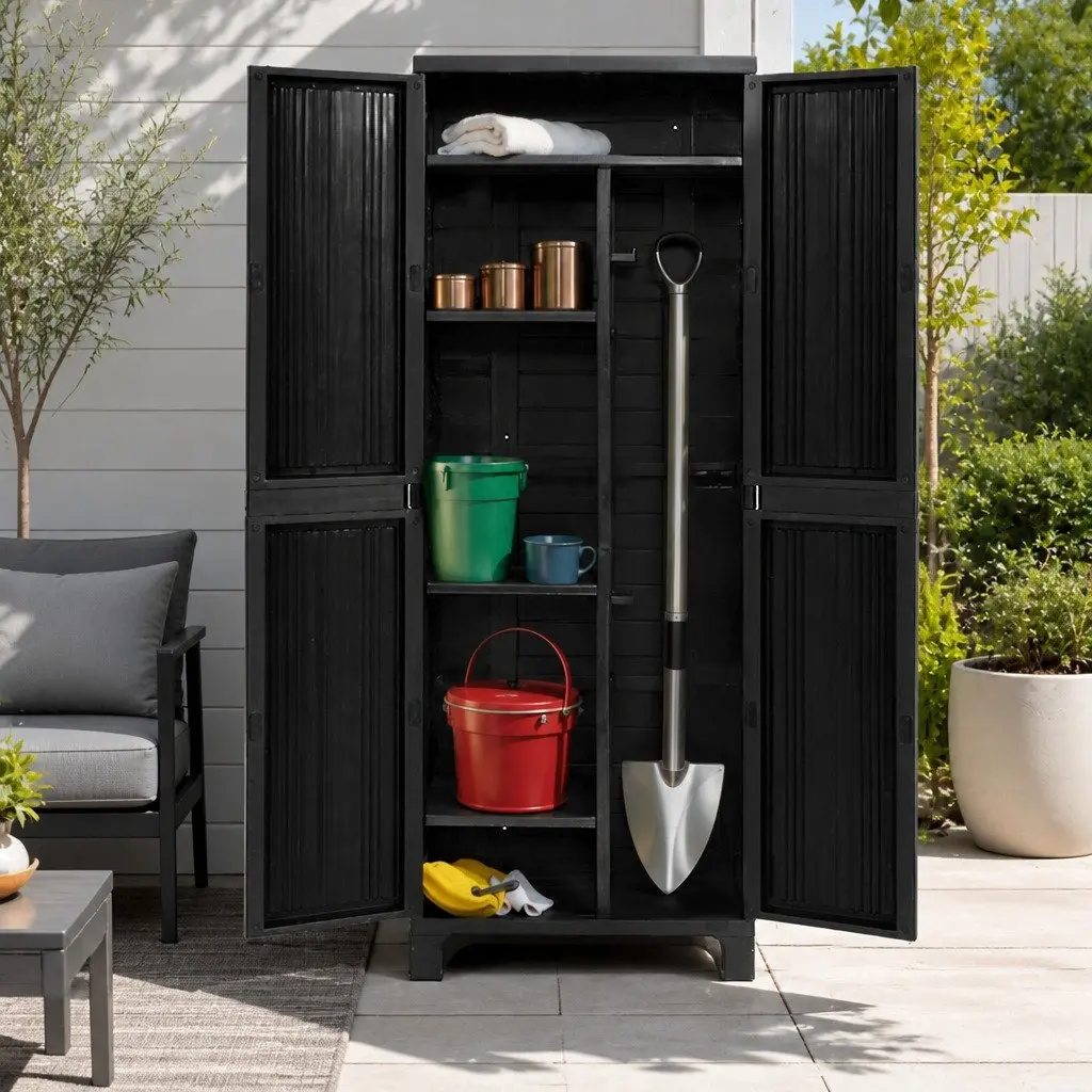 Outdoor Storage Cabinet Box 173cm Tall Lockable Cupboard Adjustable Shelves