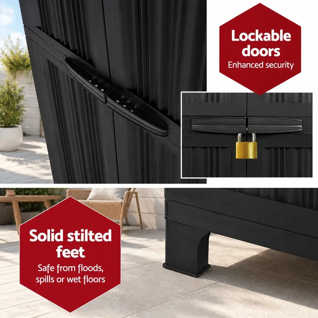 Outdoor Storage Cabinet Box 173cm Tall Lockable Cupboard Adjustable Shelves