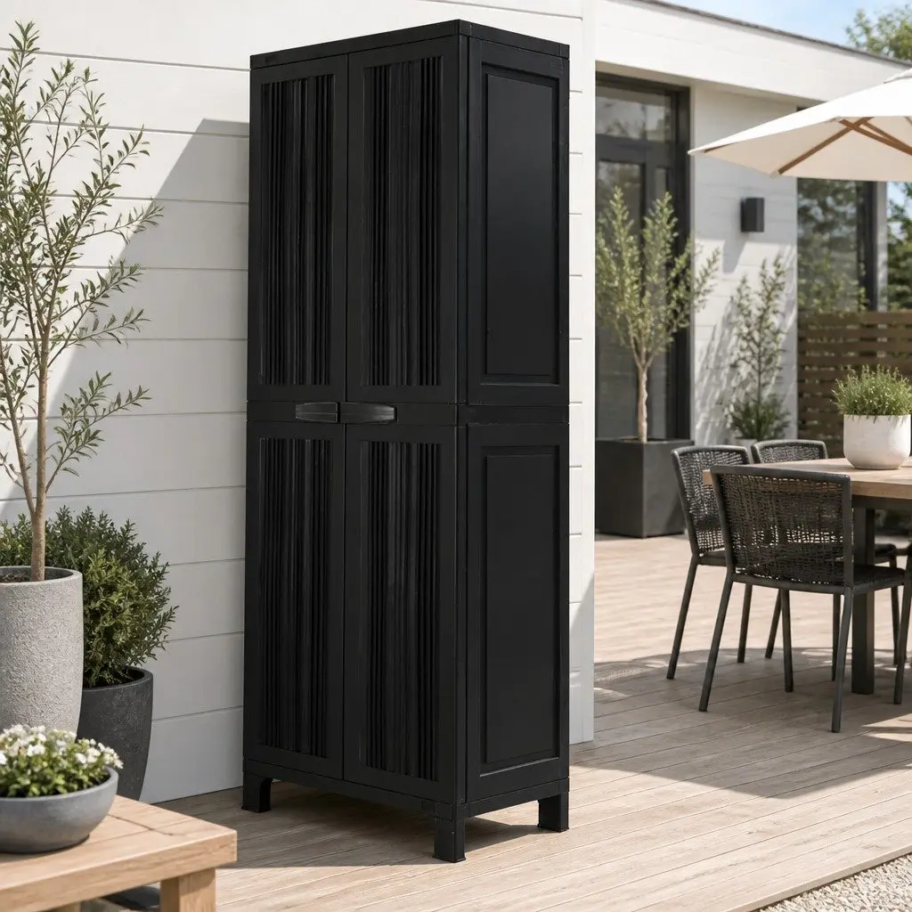 Outdoor Storage Cabinet Box 173cm Tall Lockable Cupboard Adjustable Shelves