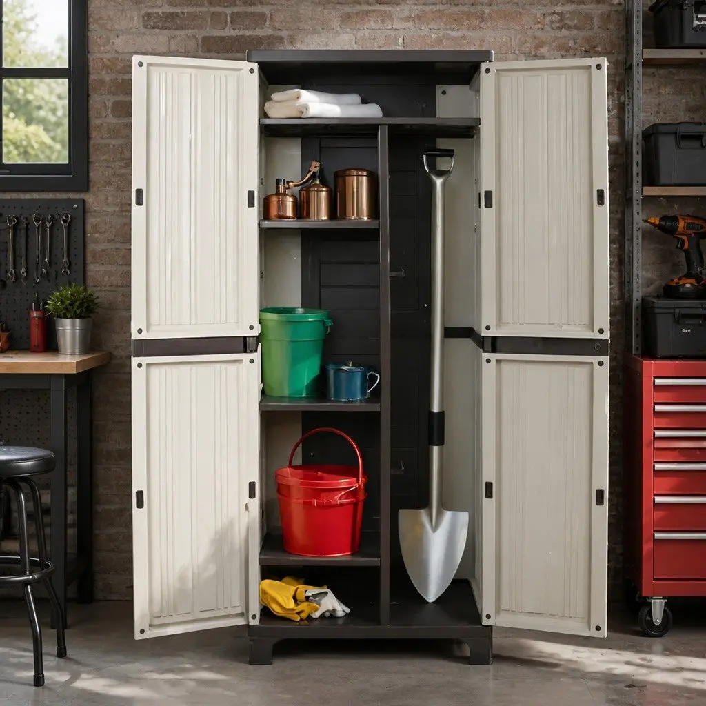 Outdoor Storage Cabinet Box 173cm Tall Lockable Cupboard Adjustable Shelves