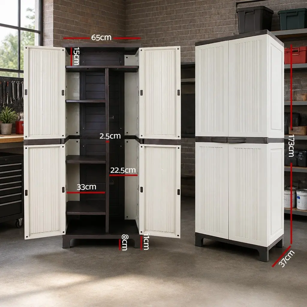 Outdoor Storage Cabinet Box 173cm Tall Lockable Cupboard Adjustable Shelves