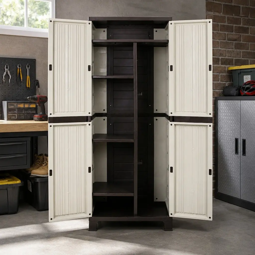 Outdoor Storage Cabinet Box 173cm Tall Lockable Cupboard Adjustable Shelves