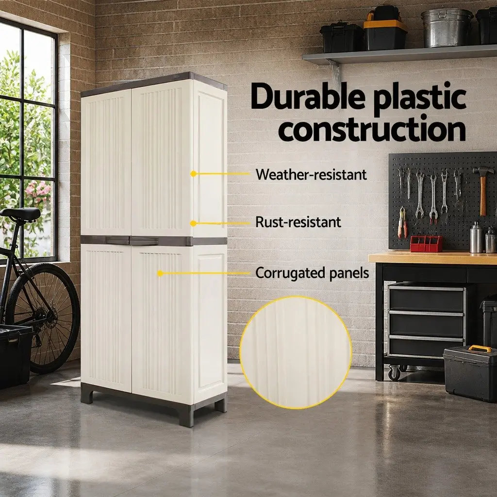 Outdoor Storage Cabinet Box 173cm Tall Lockable Cupboard Adjustable Shelves