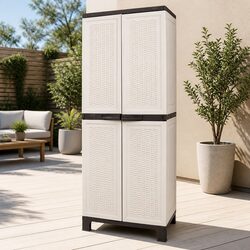 Light Grey Outdoor Storage Cabinet with Pegboard Divider