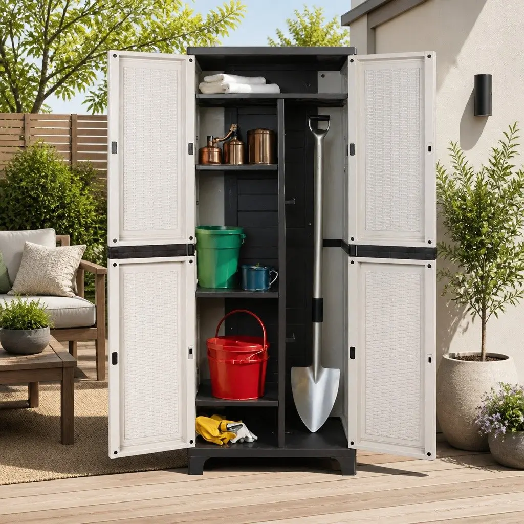 Outdoor Storage Cabinet 173cm Tall Lockable Cupboard Adjustable Shelves Garden