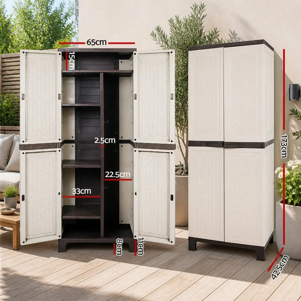 Outdoor Storage Cabinet 173cm Tall Lockable Cupboard Adjustable Shelves Garden