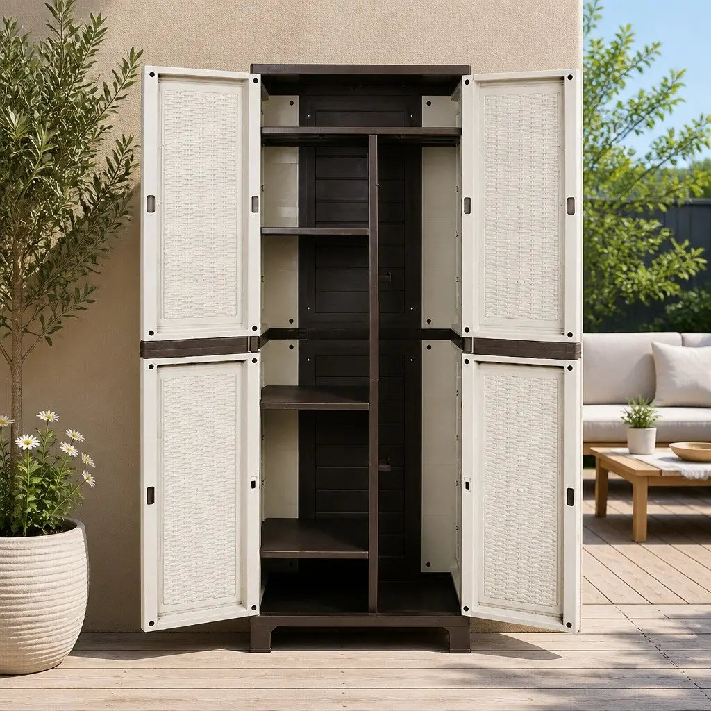 Outdoor Storage Cabinet 173cm Tall Lockable Cupboard Adjustable Shelves Garden