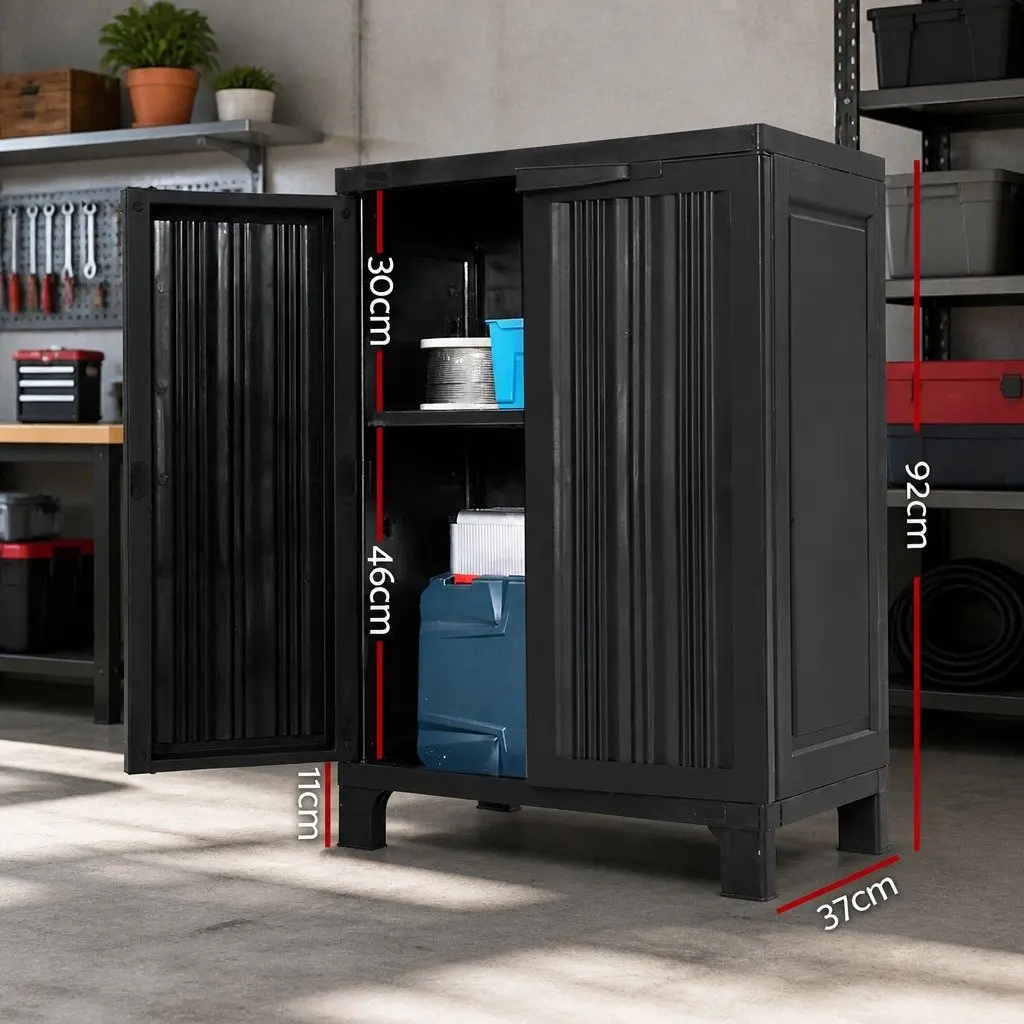 Outdoor Storage Cabinet Lockable Cupboard 92cm Tall Black