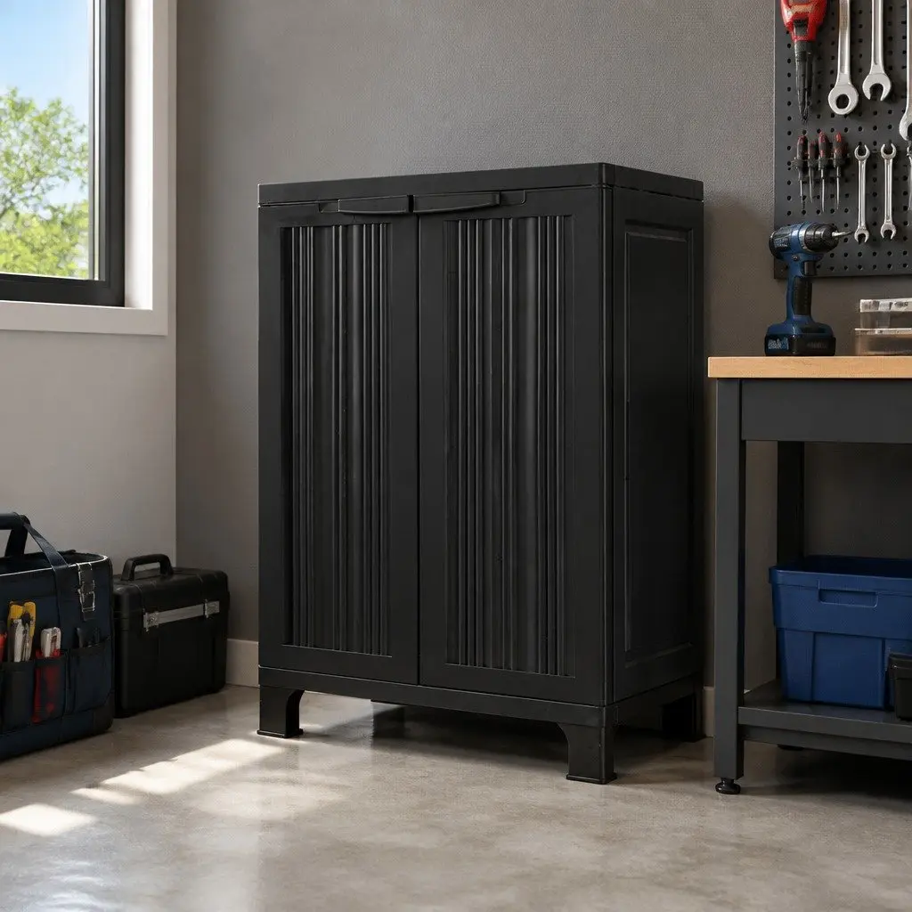 Outdoor Storage Cabinet Lockable Cupboard 92cm Tall Black
