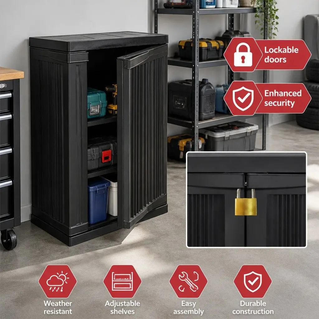 Outdoor Storage Cabinet Lockable Cupboard 92cm Tall Black