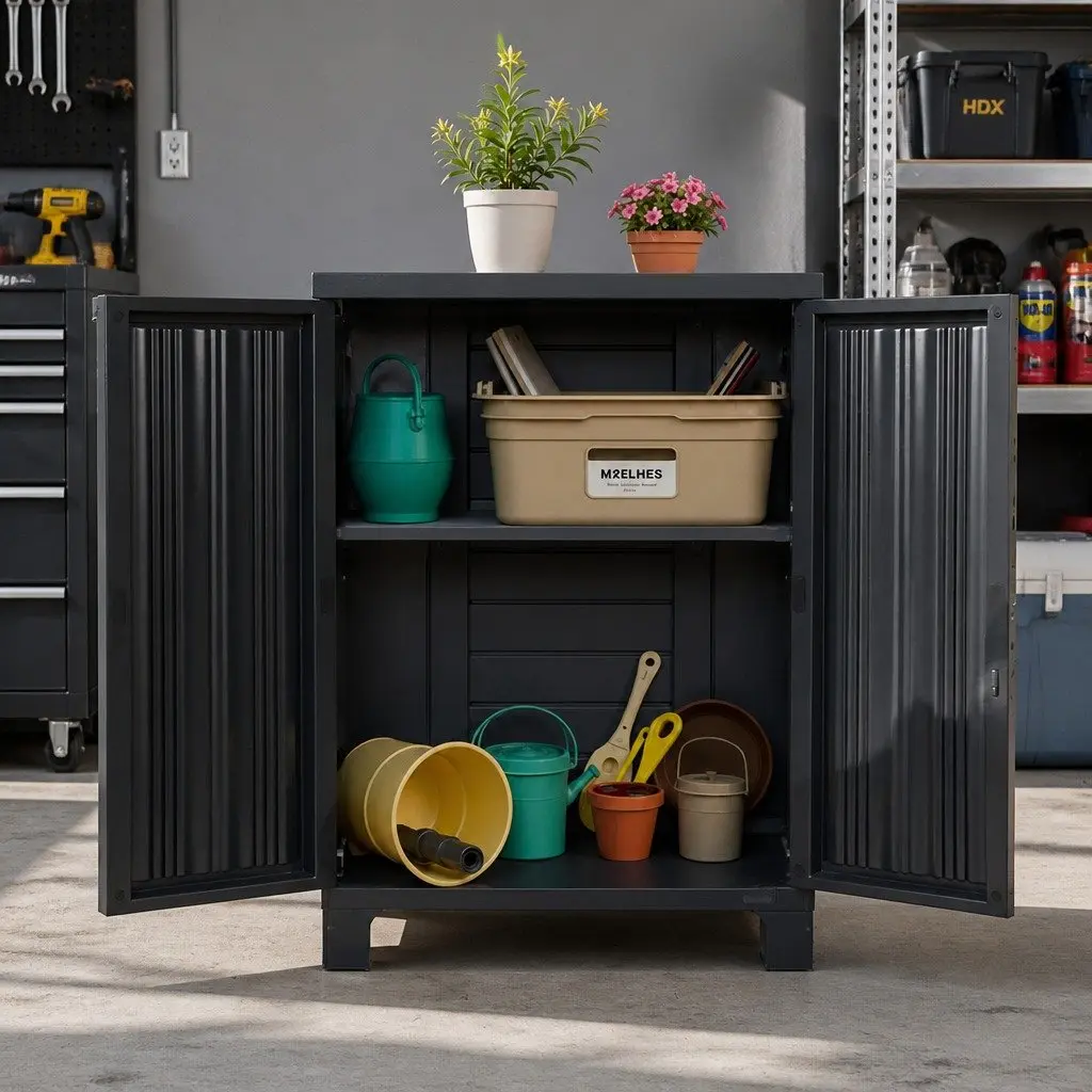 Outdoor Storage Cabinet Lockable Cupboard 92cm Tall Black