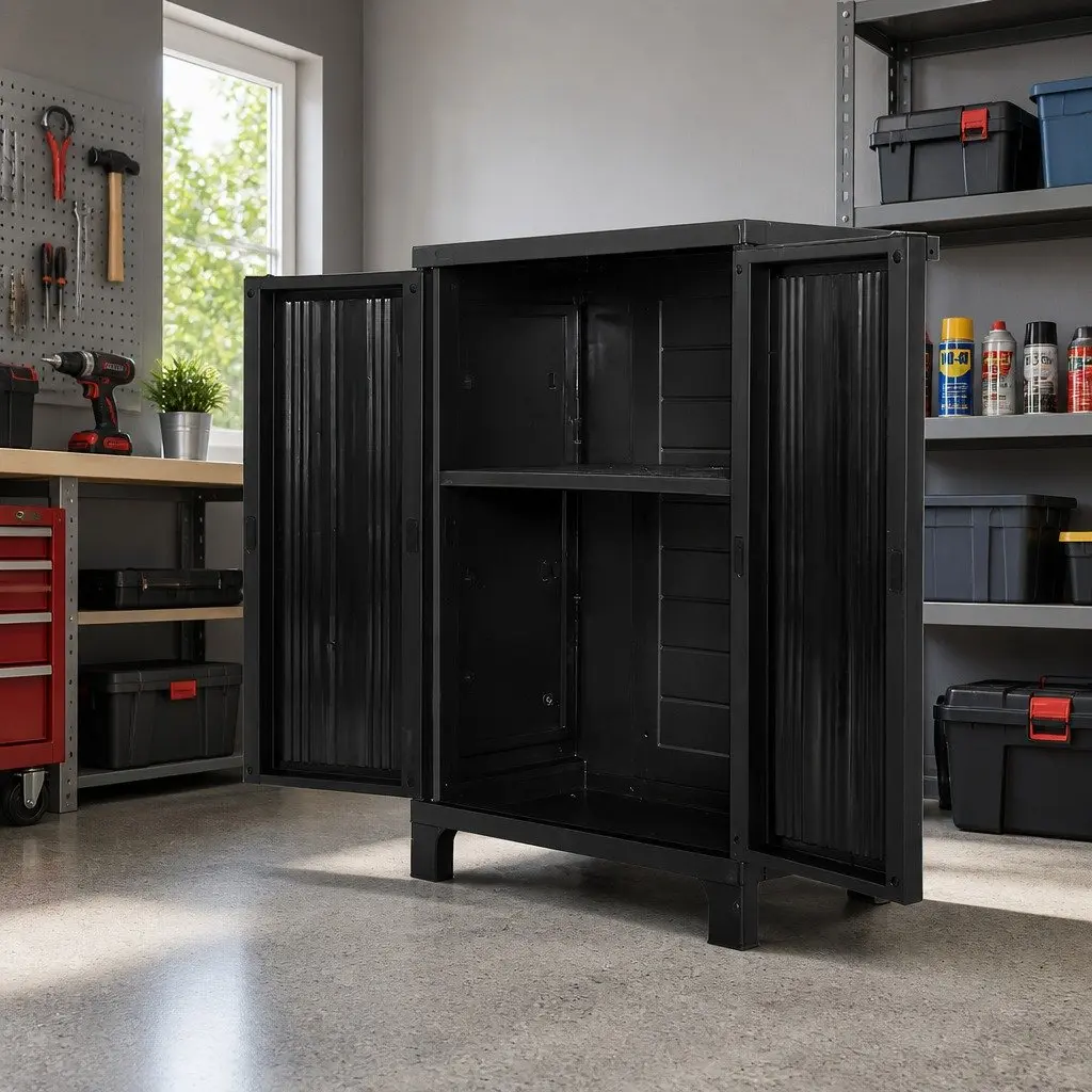 Outdoor Storage Cabinet Lockable Cupboard 92cm Tall Black