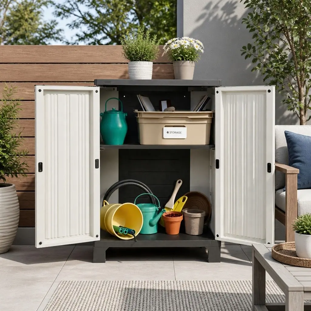 Outdoor Storage Cabinet 92cm Lockable Cupboard Weather-Resistant Beige Half-Size
