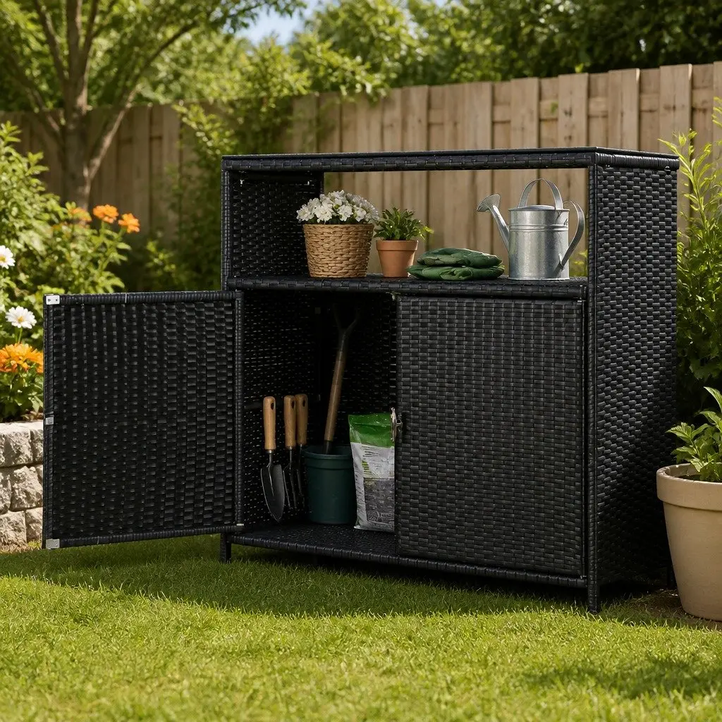 Black Wicker Storage Cabinet for Gardens