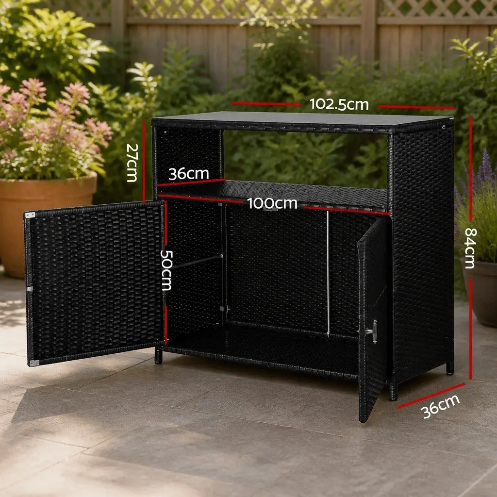 Outdoor Storage Cabinet Black Wicker Garden Tools Chest 1025cm x 840cm x 360cm