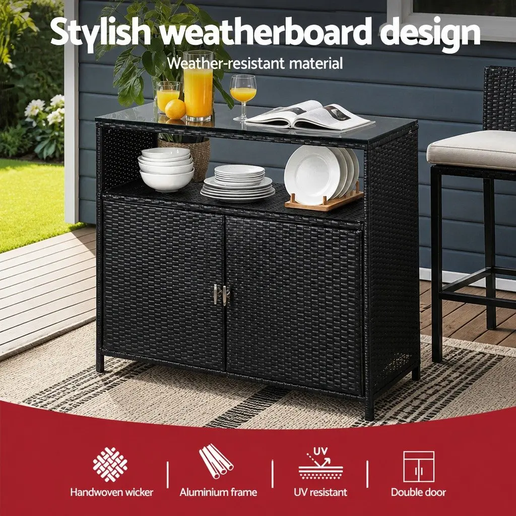 Outdoor Storage Cabinet Black Wicker Garden Tools Chest 1025cm x 840cm x 360cm