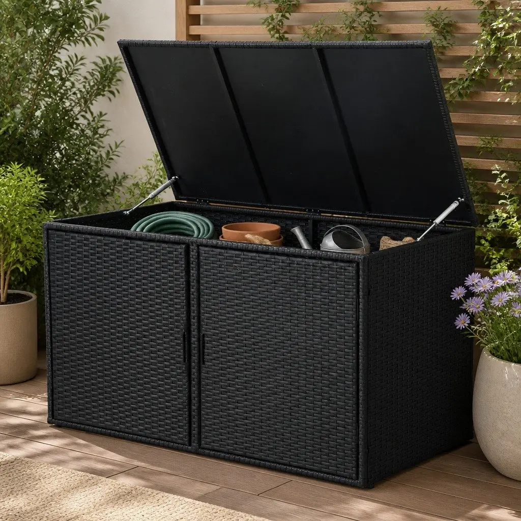 Outdoor Storage Cabinet Box Wicker Chest Garden Tools 110.5cm Black