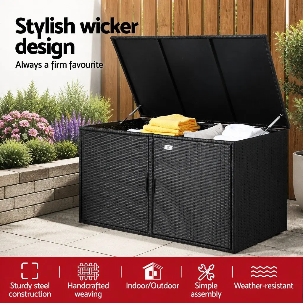 Outdoor Storage Cabinet Box Wicker Chest Garden Tools 110.5cm Black