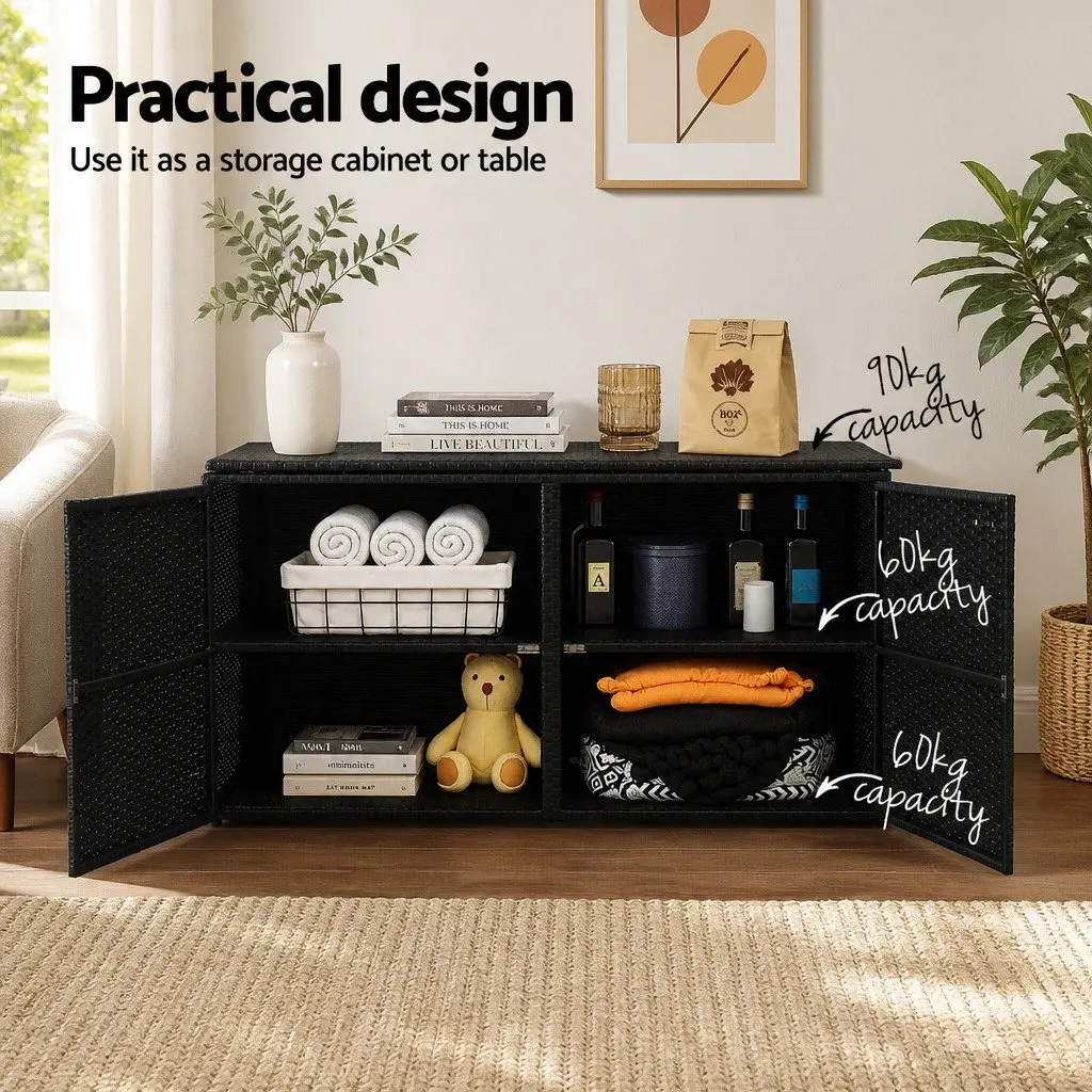 Outdoor Storage Cabinet Box Wicker Chest Garden Tools 110.5cm Black