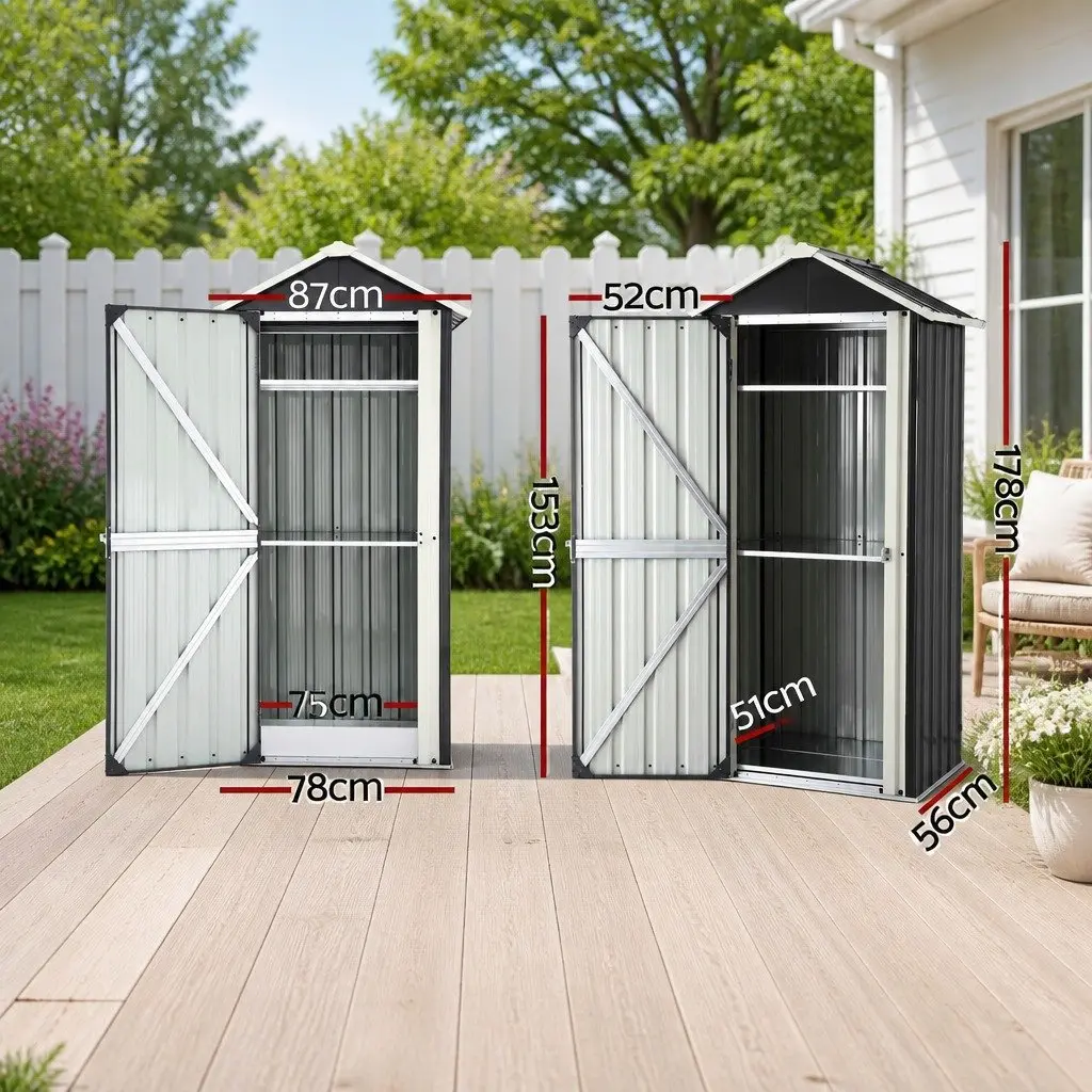 Outdoor Storage Cabinet Vertical Garden Shed Steel Tool Lockable Black 78cm x 56cm x 178cm