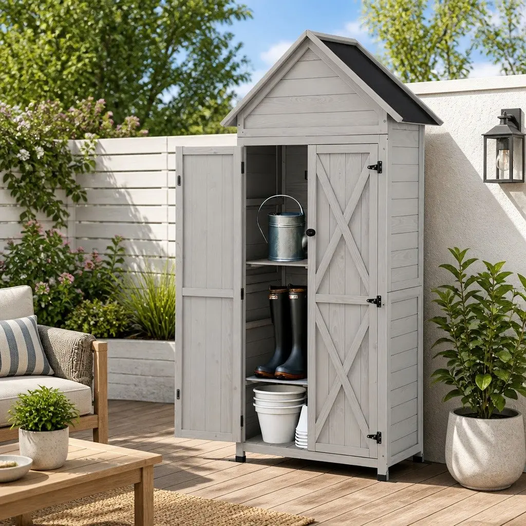 Outdoor Storage Cabinet Tool Organizer Lockable Grey 3 Tier