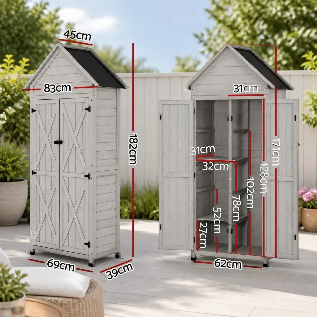 Outdoor Storage Cabinet Tool Organizer Lockable Grey 3 Tier