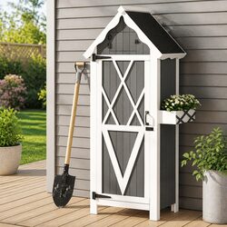 Outdoor Storage Cabinet Wooden Shed Box Garden Furniture 3-Tier Shelving Chest