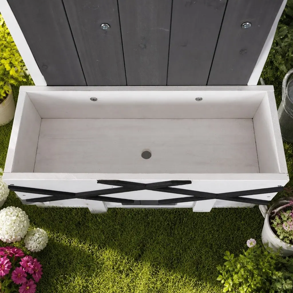 Outdoor Storage Cabinet Wooden Shed Box 3-Tier Shelving Grey White