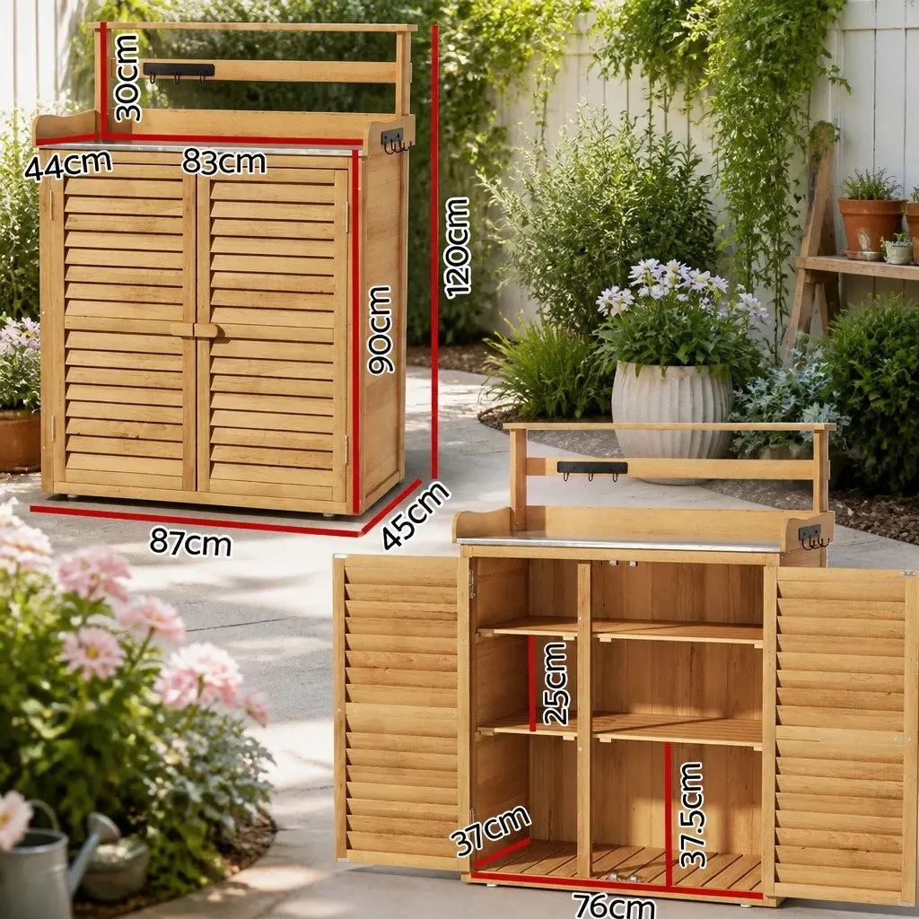 Outdoor Storage Cabinet Potting Bench Workbench Shelving Unit Natural 87L x 45W x 120H cm