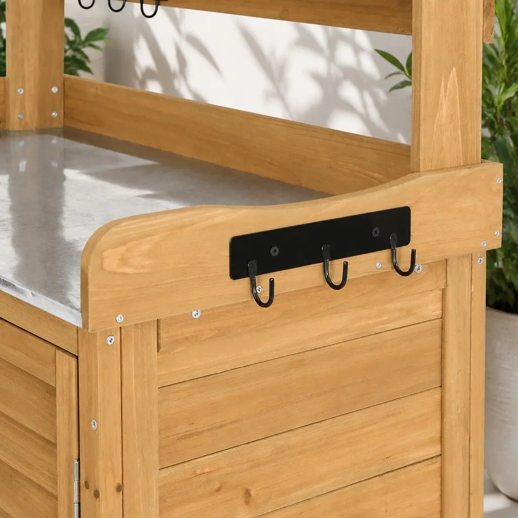 Outdoor Storage Cabinet Potting Bench Workbench Shelving Unit Natural 87L x 45W x 120H cm
