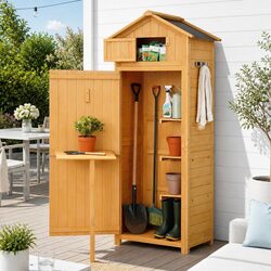 Outdoor Storage Cabinet Cupboard Folding Work Table Tool Organizer Shed