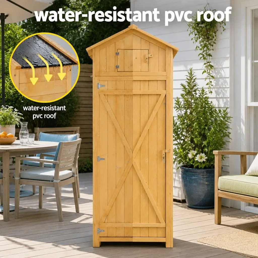 Outdoor Storage Cabinet Tool Organizer with Foldable Work Table Natural 182x42x65 cm