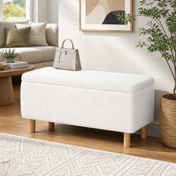 Cozy and Practical White Storage Ottoman - 99cm Size