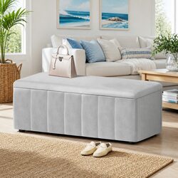 Reassuringly Practical Grey Velvet Storage Ottoman 103cm