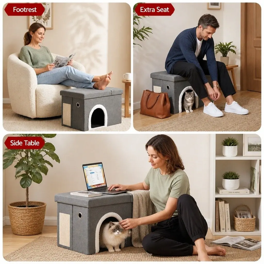 Cat Litter Box Storage Ottoman