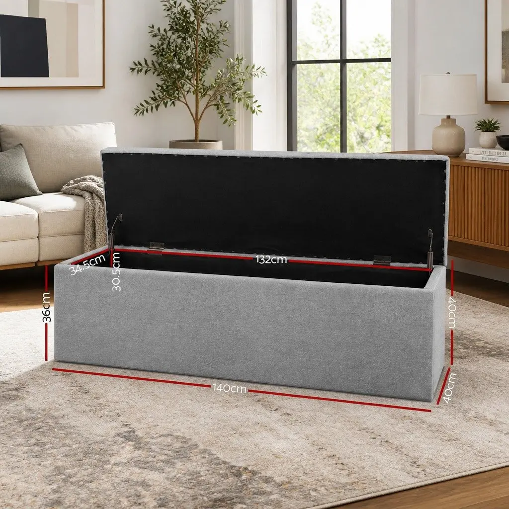 Storage Ottoman Blanket Box 140cm Grey Linen Lift-Up Lid Furniture Footstool
