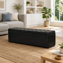 Practical and Stylish Black Faux Leather Storage Ottoman