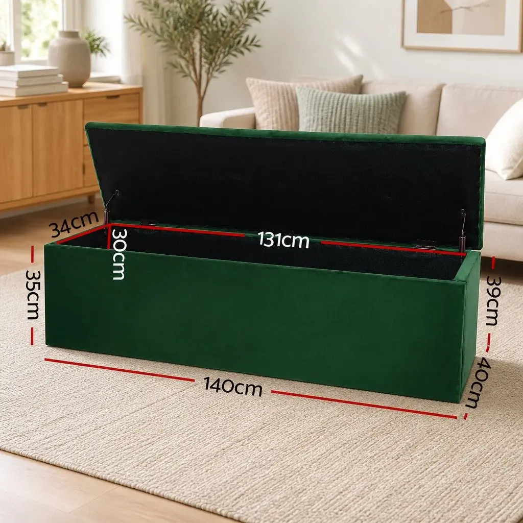 Storage Ottoman Blanket Box 140cm Green Velvet Lift-Up Lid Footstool Seat