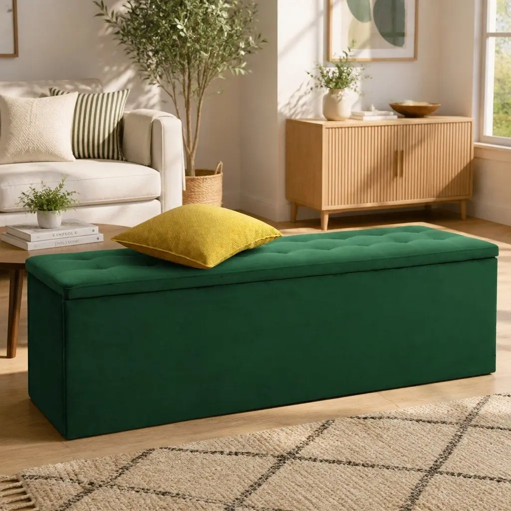 Storage Ottoman Blanket Box 140cm Green Velvet Lift-Up Lid Footstool Seat