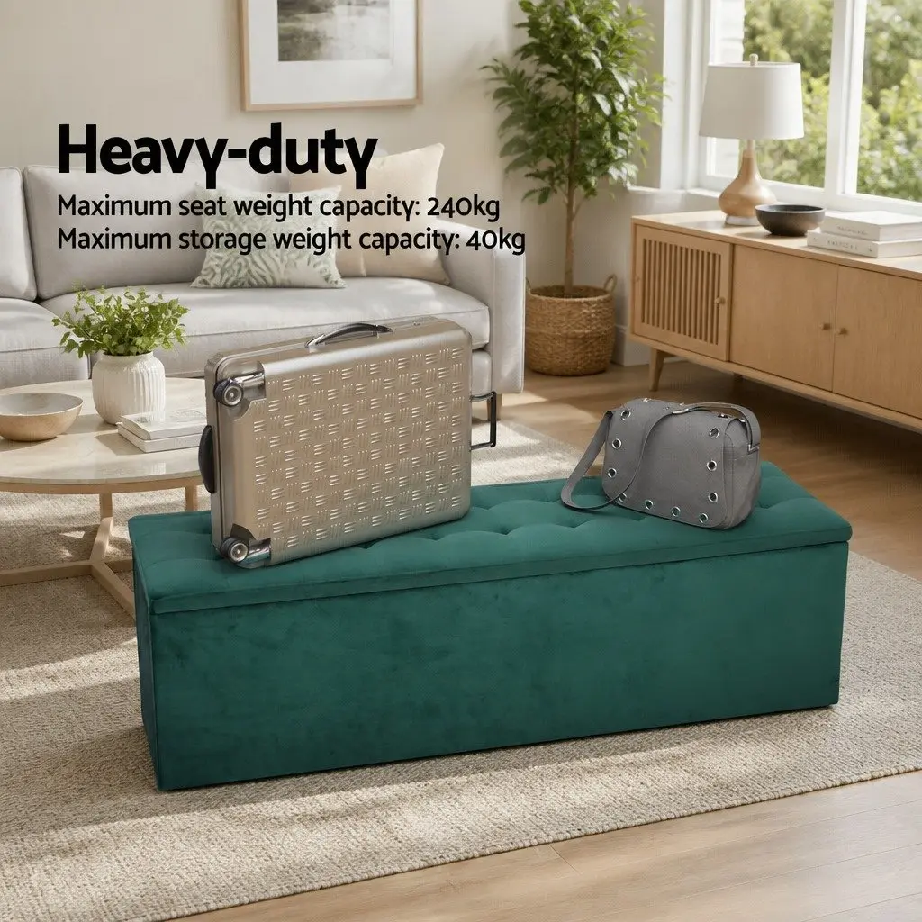 Storage Ottoman Blanket Box 140cm Green Velvet Lift-Up Lid Footstool Seat