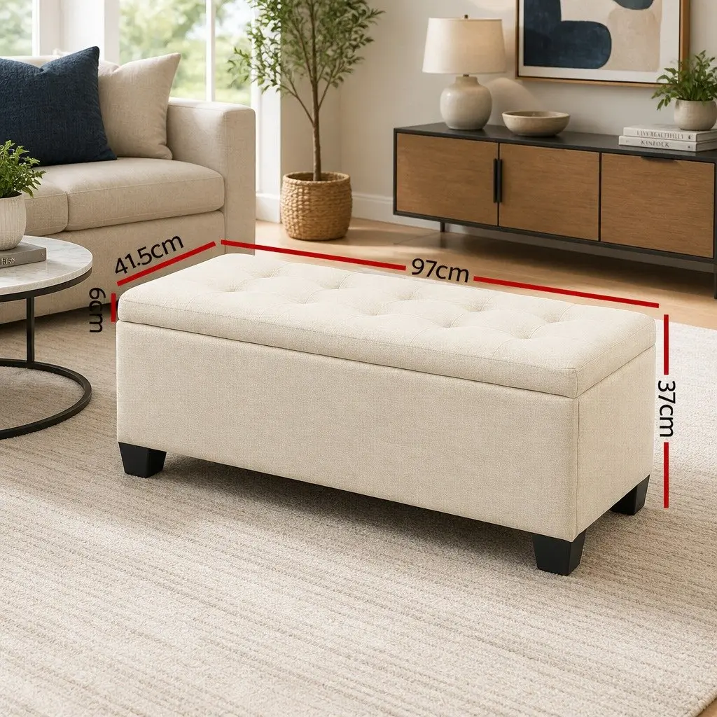 Storage Ottoman Blanket Box 97cm Beige Lift-Up Lid Living Room Bedroom Footrest