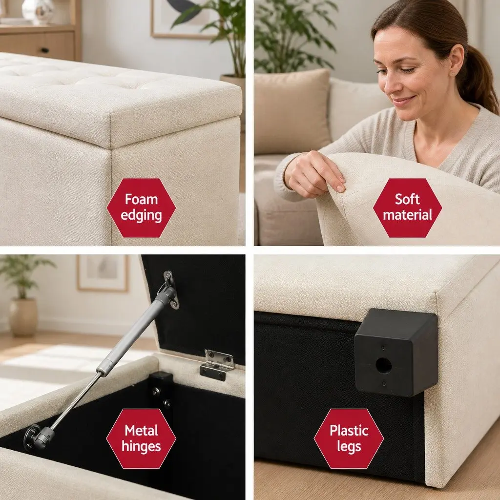Storage Ottoman Blanket Box 97cm Beige Lift-Up Lid Living Room Bedroom Footrest