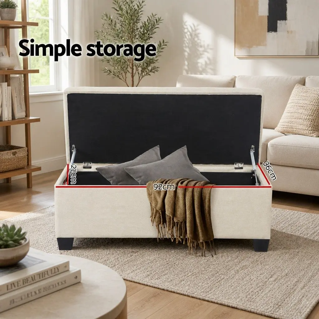 Storage Ottoman Blanket Box 97cm Beige Lift-Up Lid Living Room Bedroom Footrest