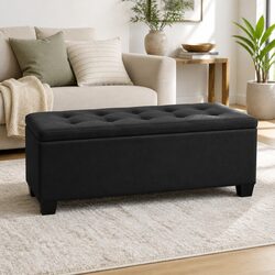 Reliable Black Linen Storage Ottoman for Your Home