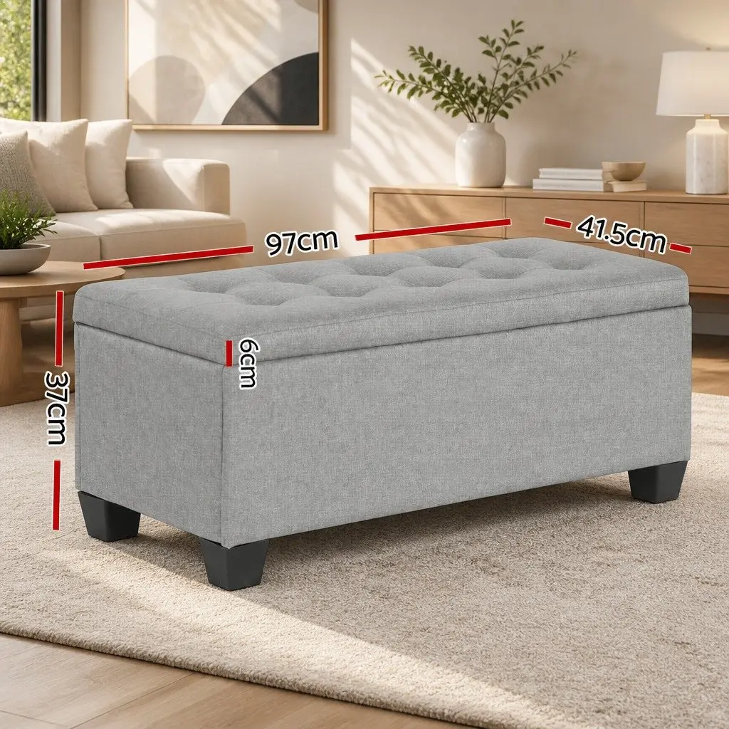 Storage Ottoman Blanket Box 97cm Light Grey Linen Lift-up Lid