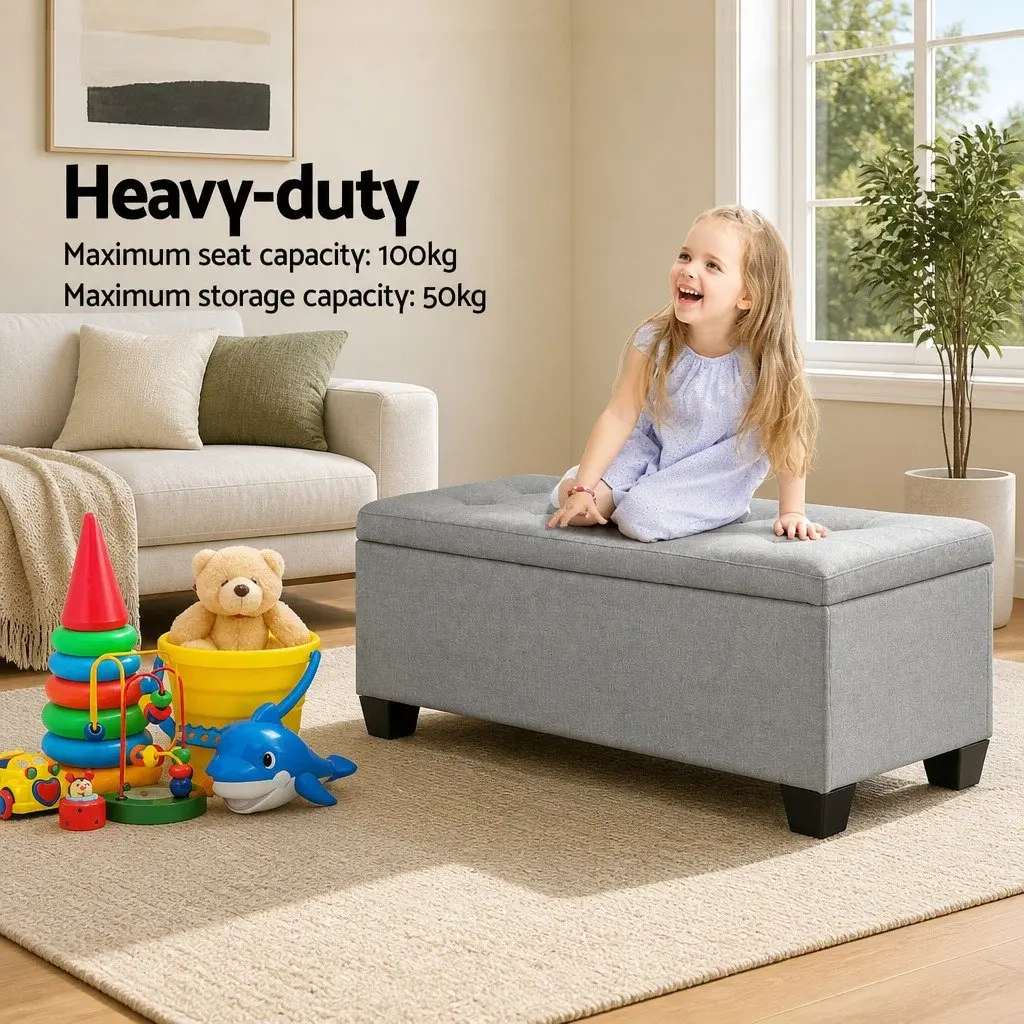 Storage Ottoman Blanket Box 97cm Light Grey Linen Lift-up Lid