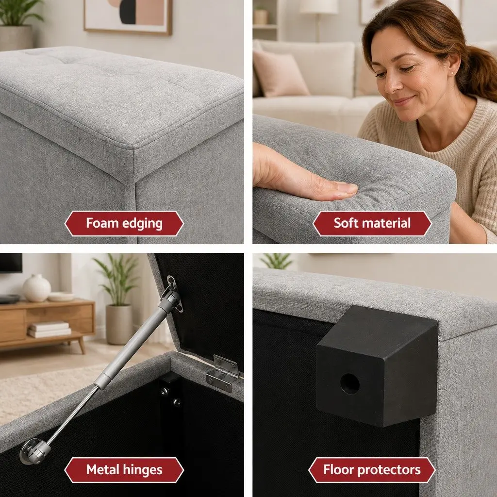 Storage Ottoman Blanket Box 97cm Light Grey Linen Lift-up Lid